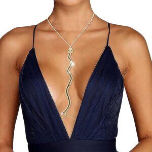 Women Gold  Rhinestone Body Chain Bra Crystal Boho Bikini Necklace Crossover